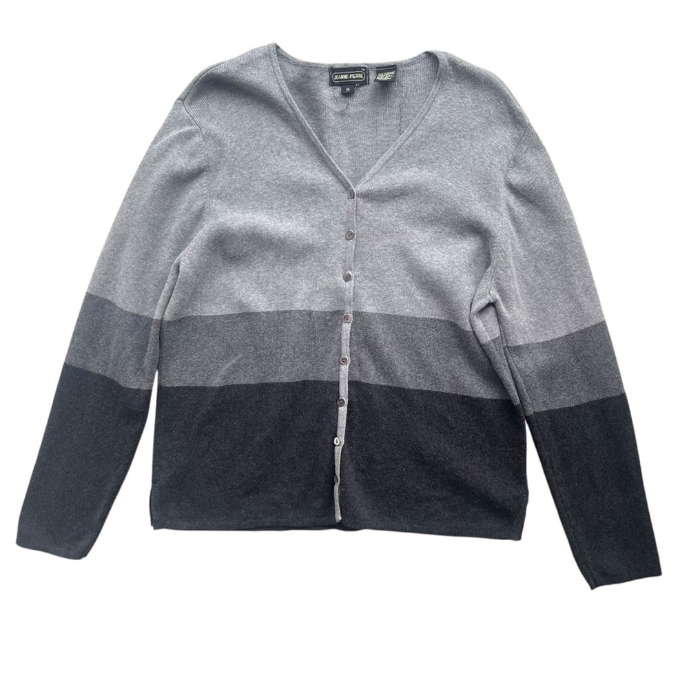 Jeanne Pierre Women’s Sz M Gray Colorblock Shell Buttons V-neck Sweater Cardigan